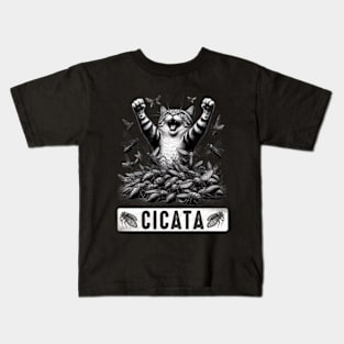 Cicata Funny Cat And Cicada Insect Kids T-Shirt